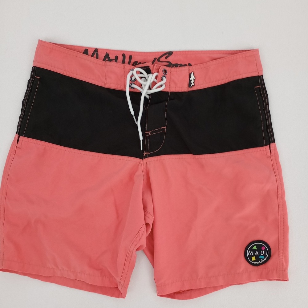 MENS MAUI AND SONS SHARK‎ CORAL BLACK SWIM BOARD SHORTS SIZE 32